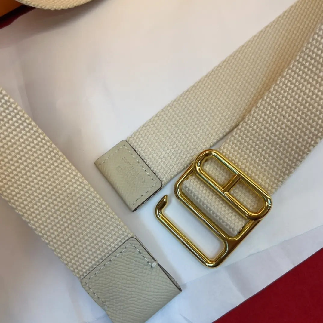 Hermes Off-White Canvas Belt - Hình 7