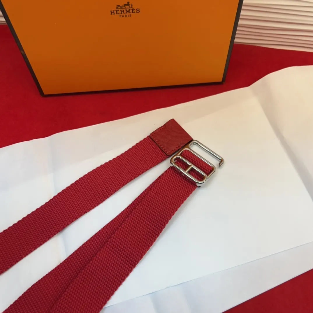 Hermes Red Canvas Belt - Hình 2