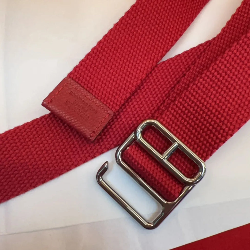 Hermes Red Canvas Belt - Hình 3