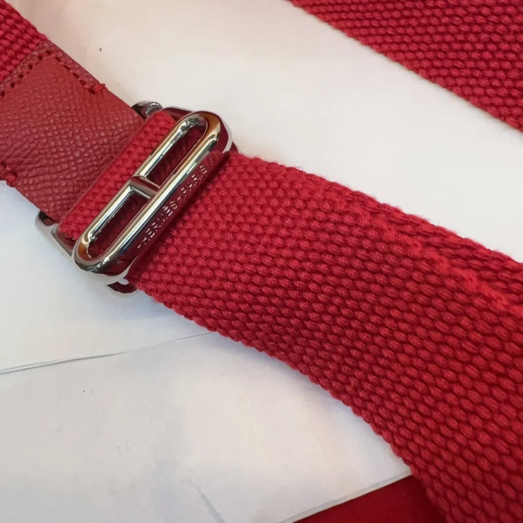 Hermes Red Canvas Belt - Hình 4