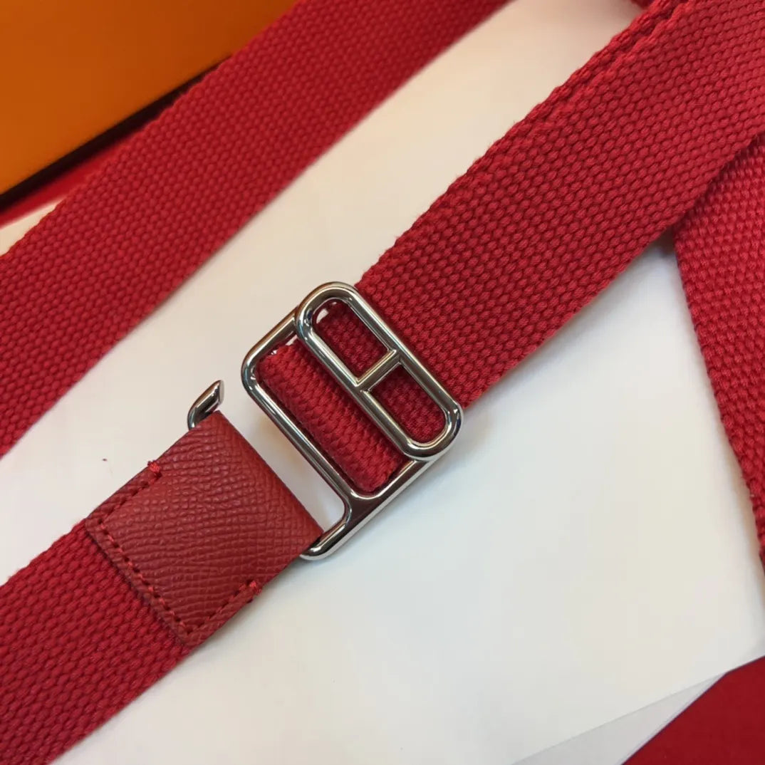 Hermes Red Canvas Belt - Hình 5