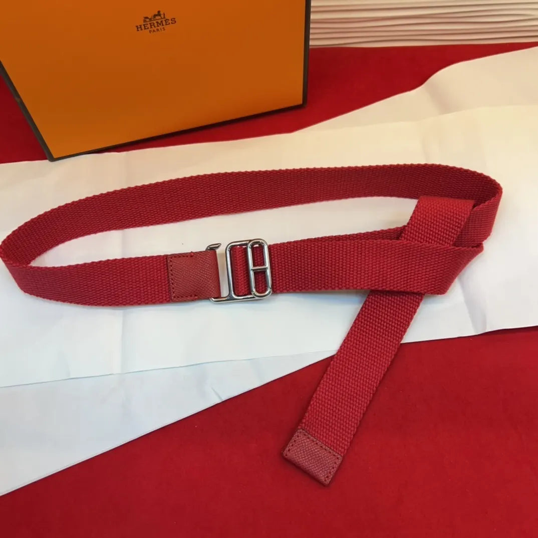 Hermes Red Canvas Belt - Hình 6