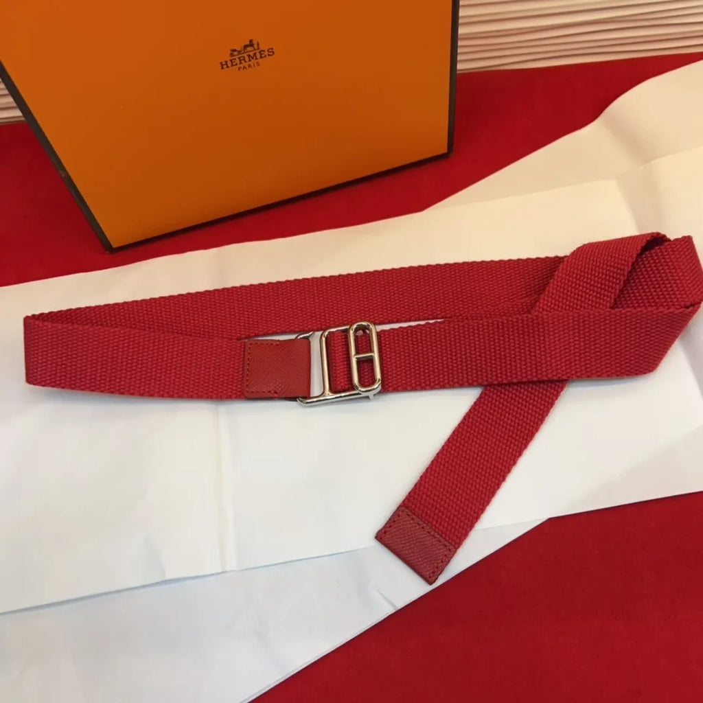 Hermes Red Canvas Belt - Hình 7