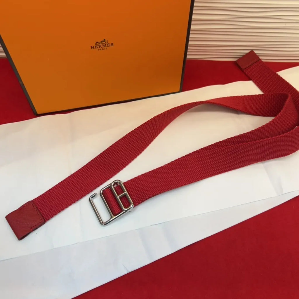 Hermes Red Canvas Belt - Hình 8