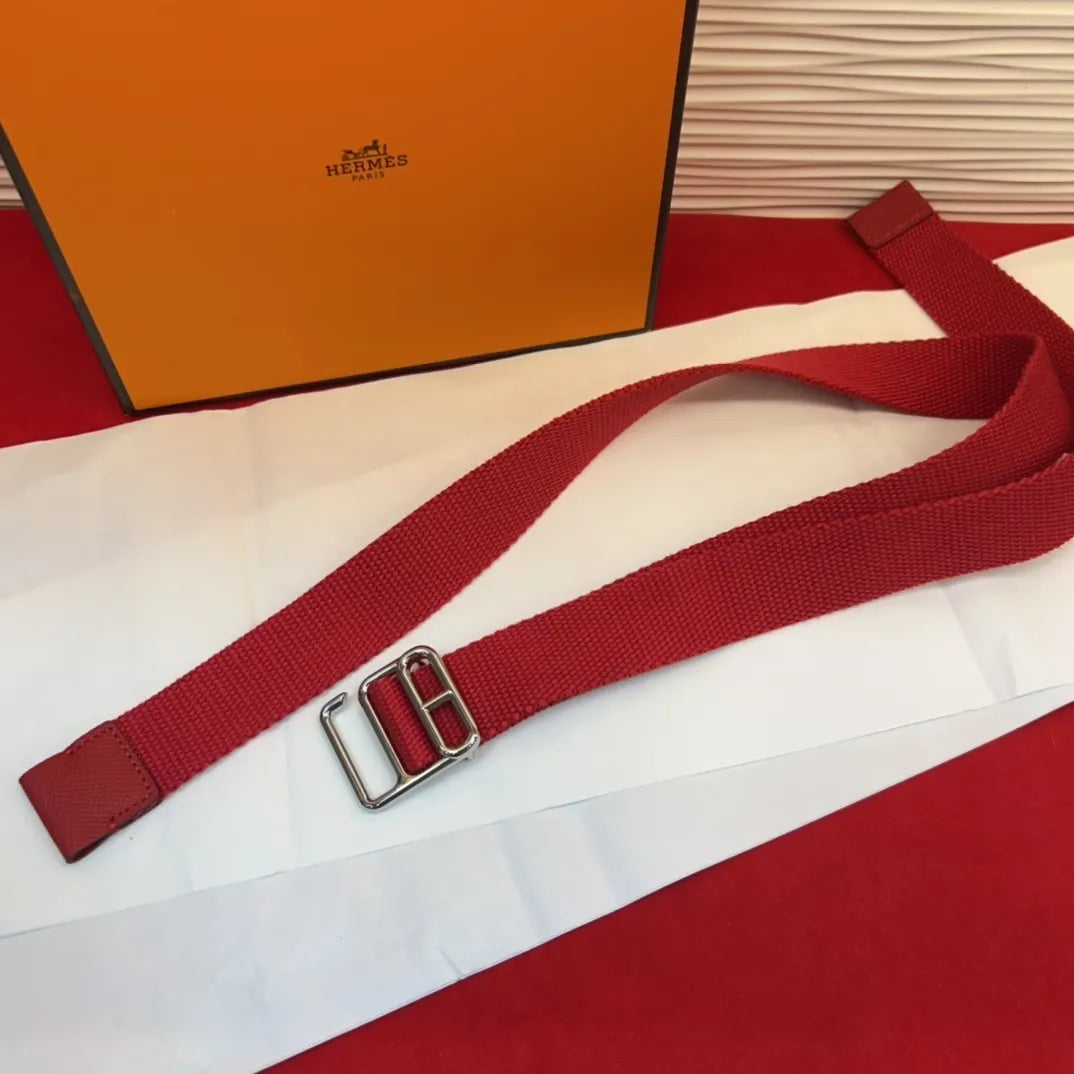 Hermes Red Canvas Belt - Hình 8