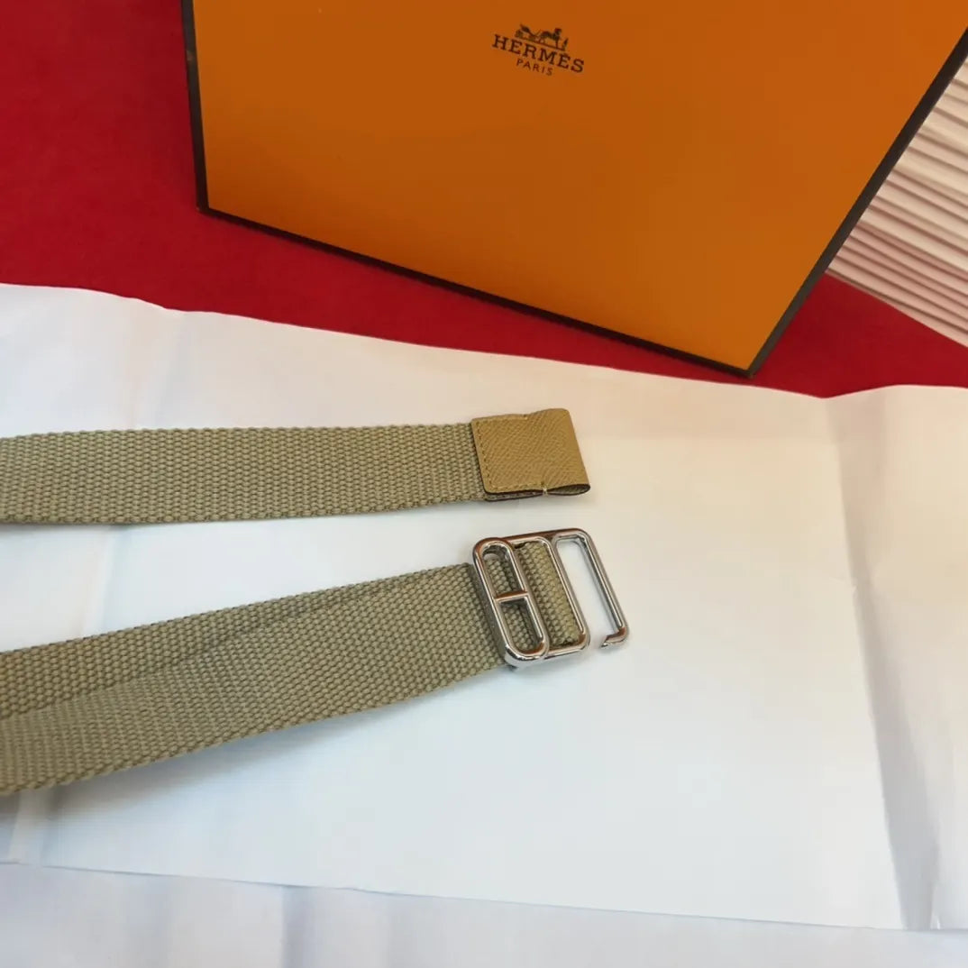 Hermes Beige Canvas Belt - Hình 5
