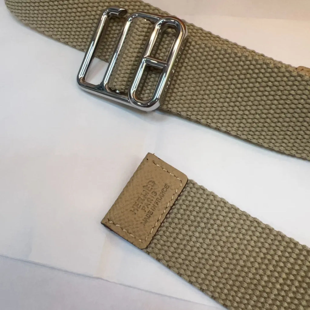 Hermes Beige Canvas Belt - Hình 8