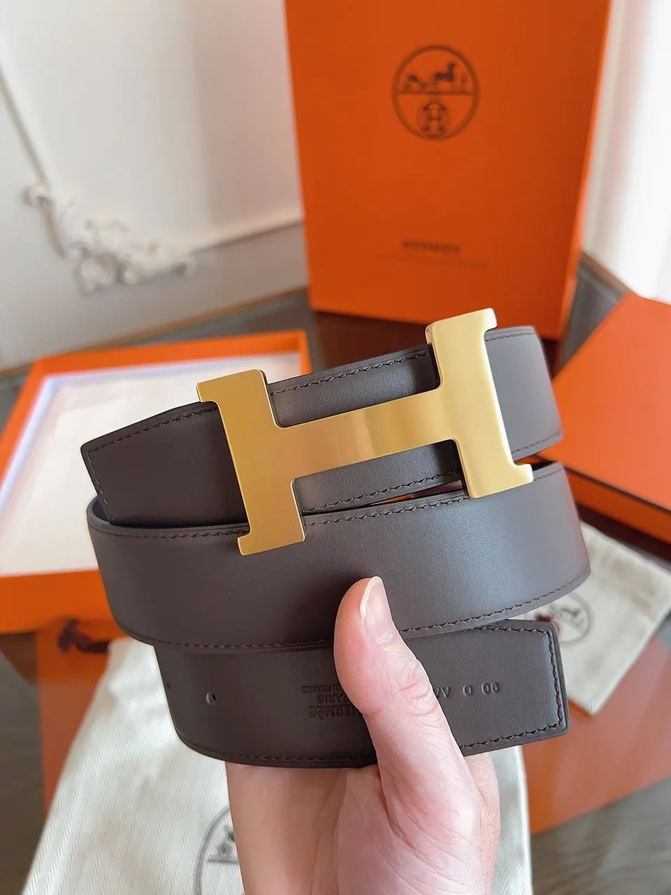 Hermes Brown Leather Gold Buckle