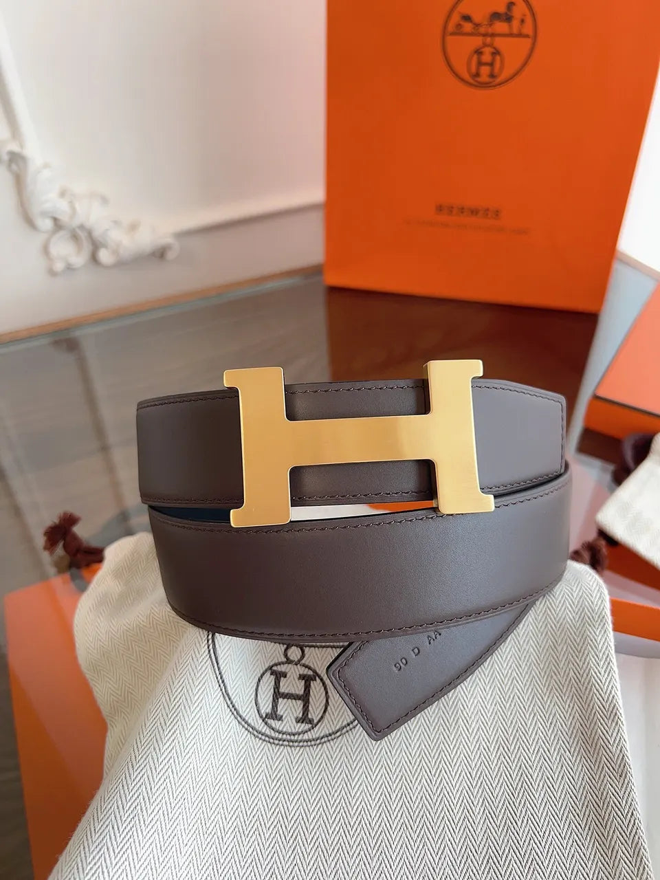 Hermes Brown Leather Gold Buckle - Hình 2