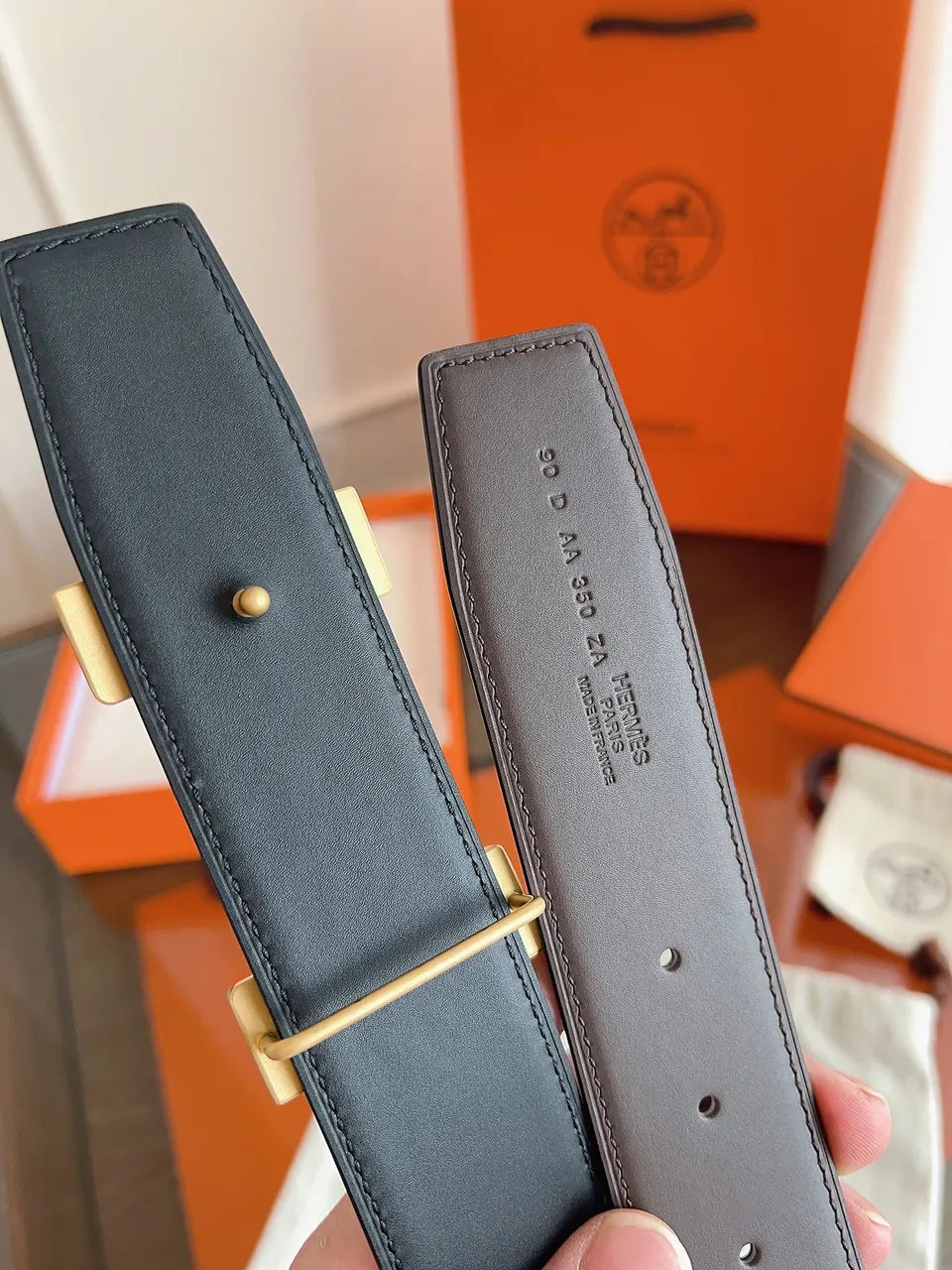 Hermes Brown Leather Gold Buckle - Hình 3