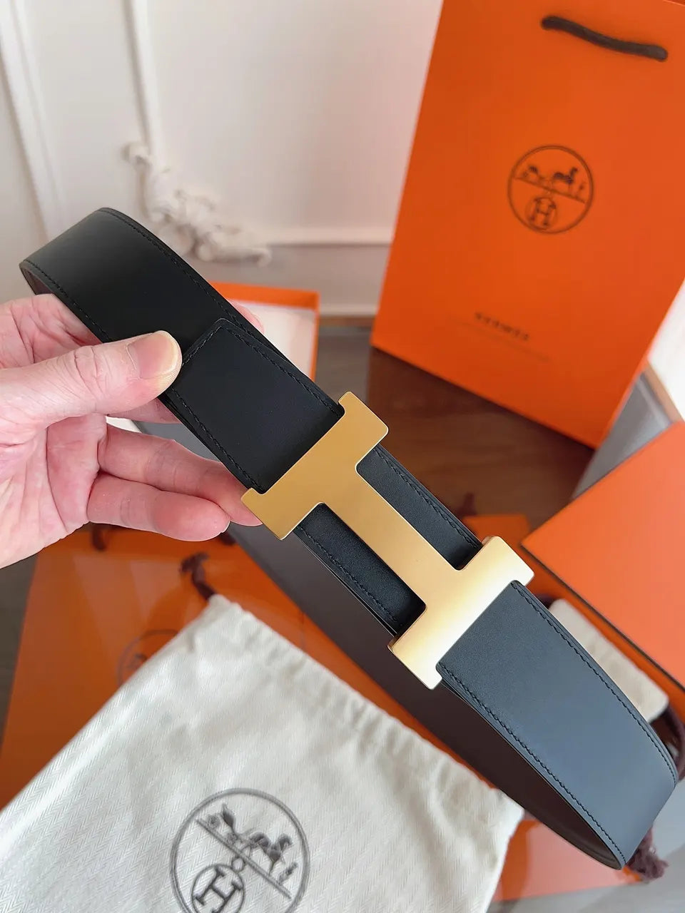 Hermes Brown Leather Gold Buckle - Hình 5