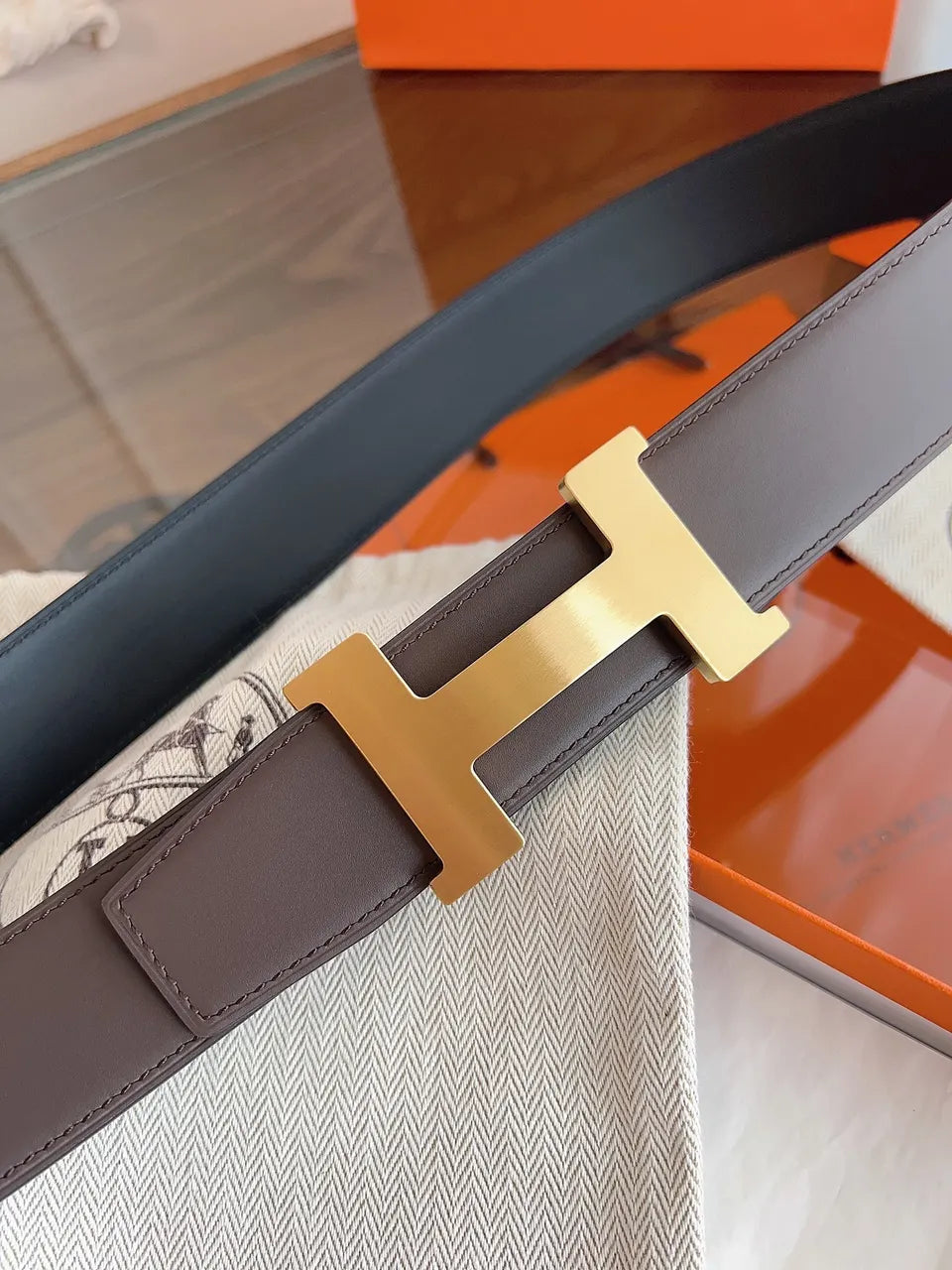 Hermes Brown Leather Gold Buckle - Hình 6
