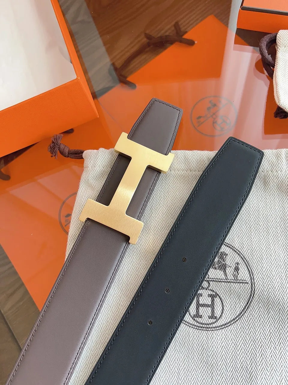 Hermes Brown Leather Gold Buckle - Hình 7