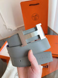 silver buckle Hermes Grey Leather Belt