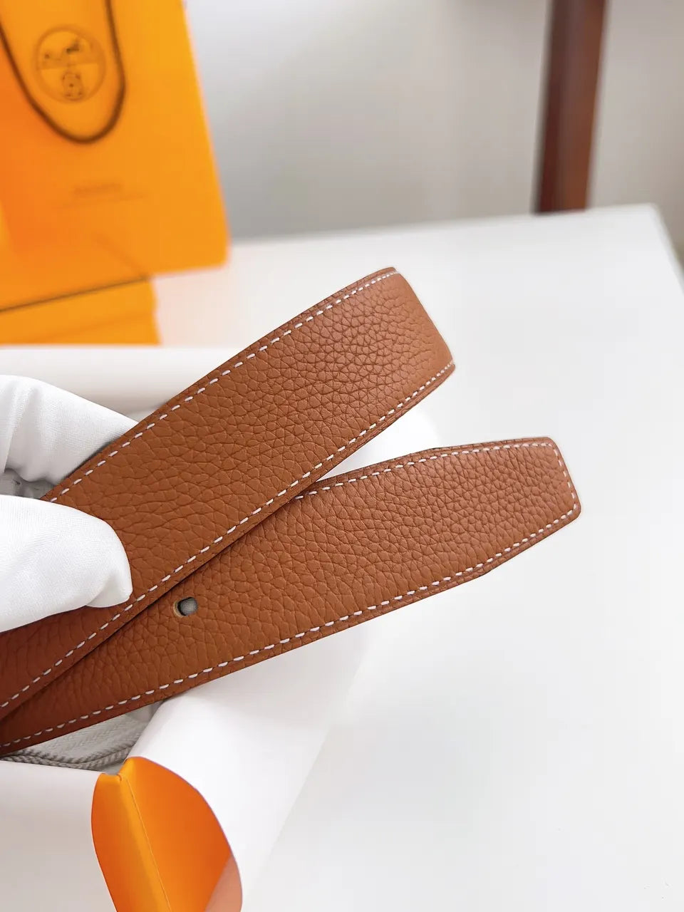 Hermes Gold Square Buckle Belt - Hình 5