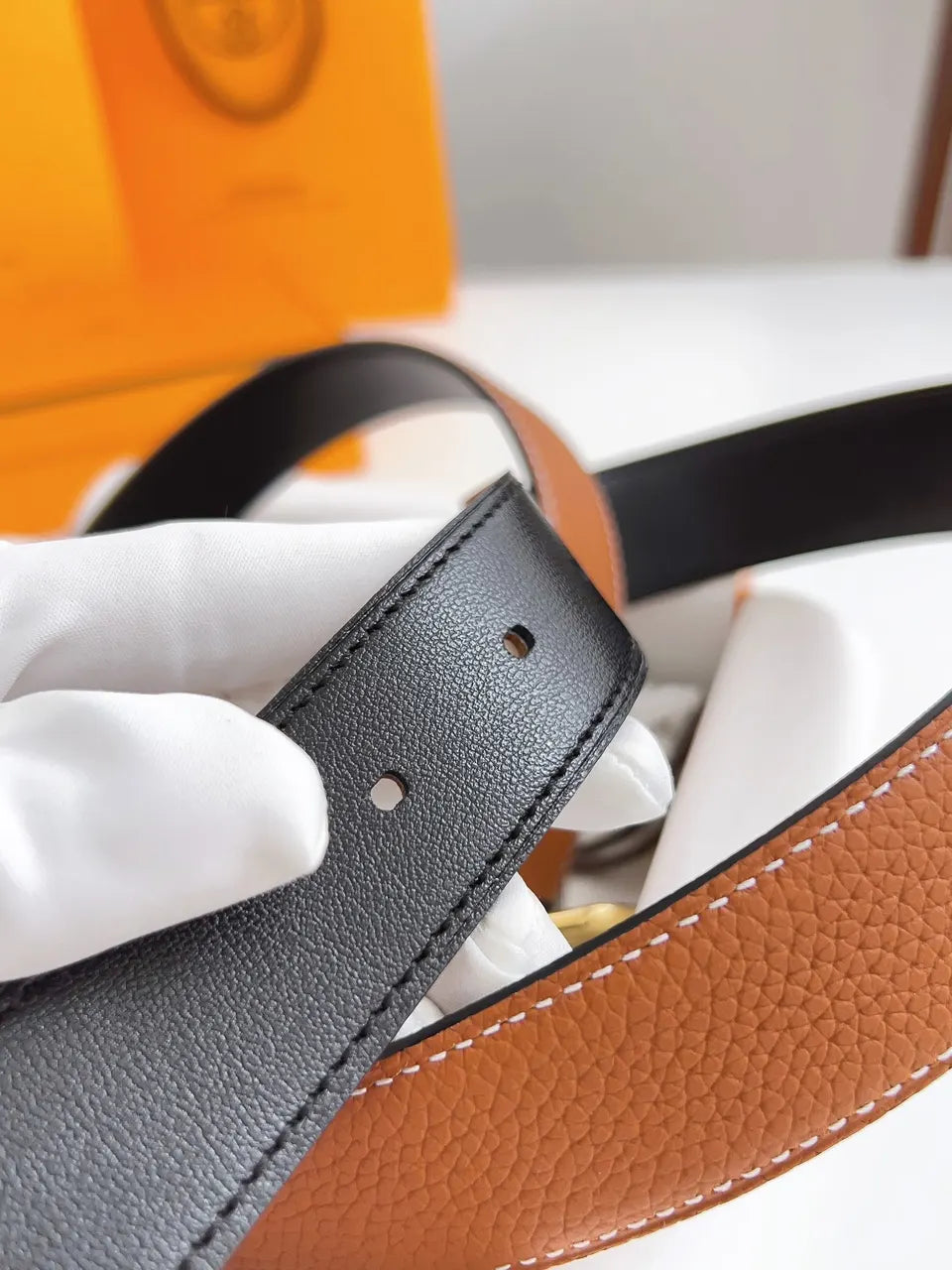 Hermes Gold Square Buckle Belt - Hình 6