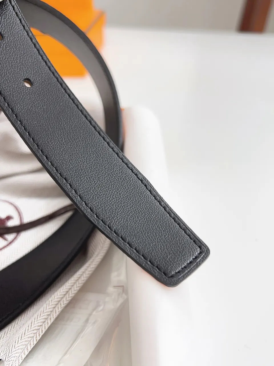 silver rectangular Hermes Tan Leather Belt - Hình 6
