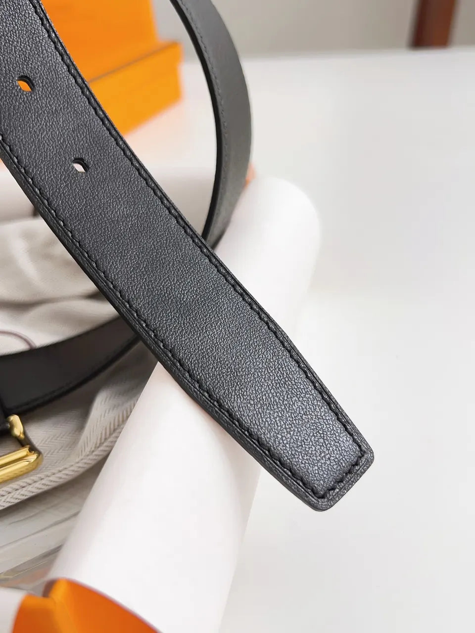 gold Hermes Anthracite Leather Belt - Hình 6