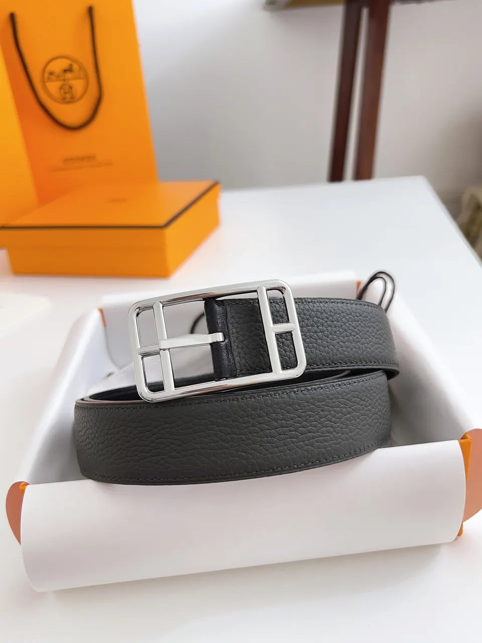Hermes Graphite Grey Leather Belt