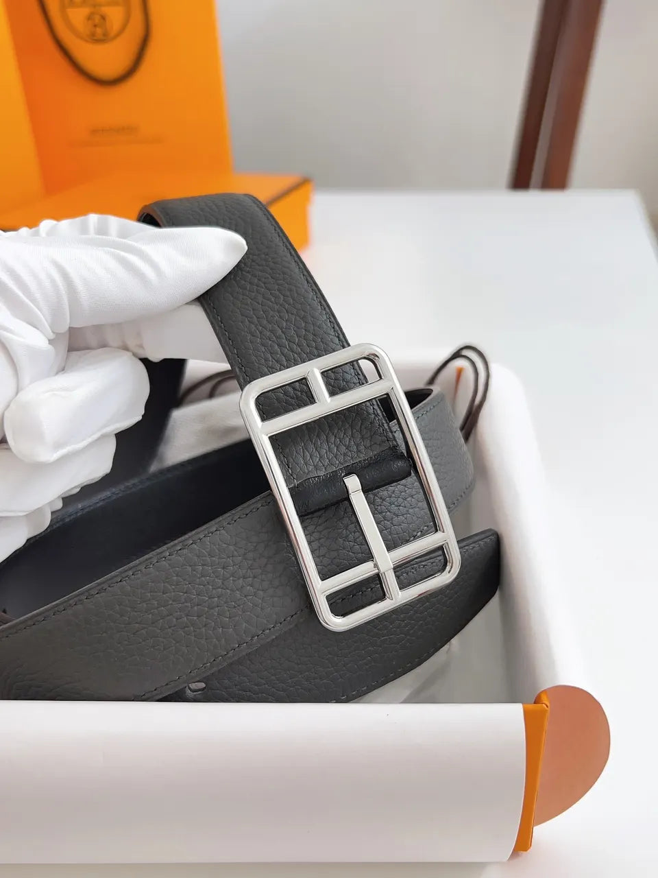 Hermes Graphite Grey Leather Belt - Hình 2
