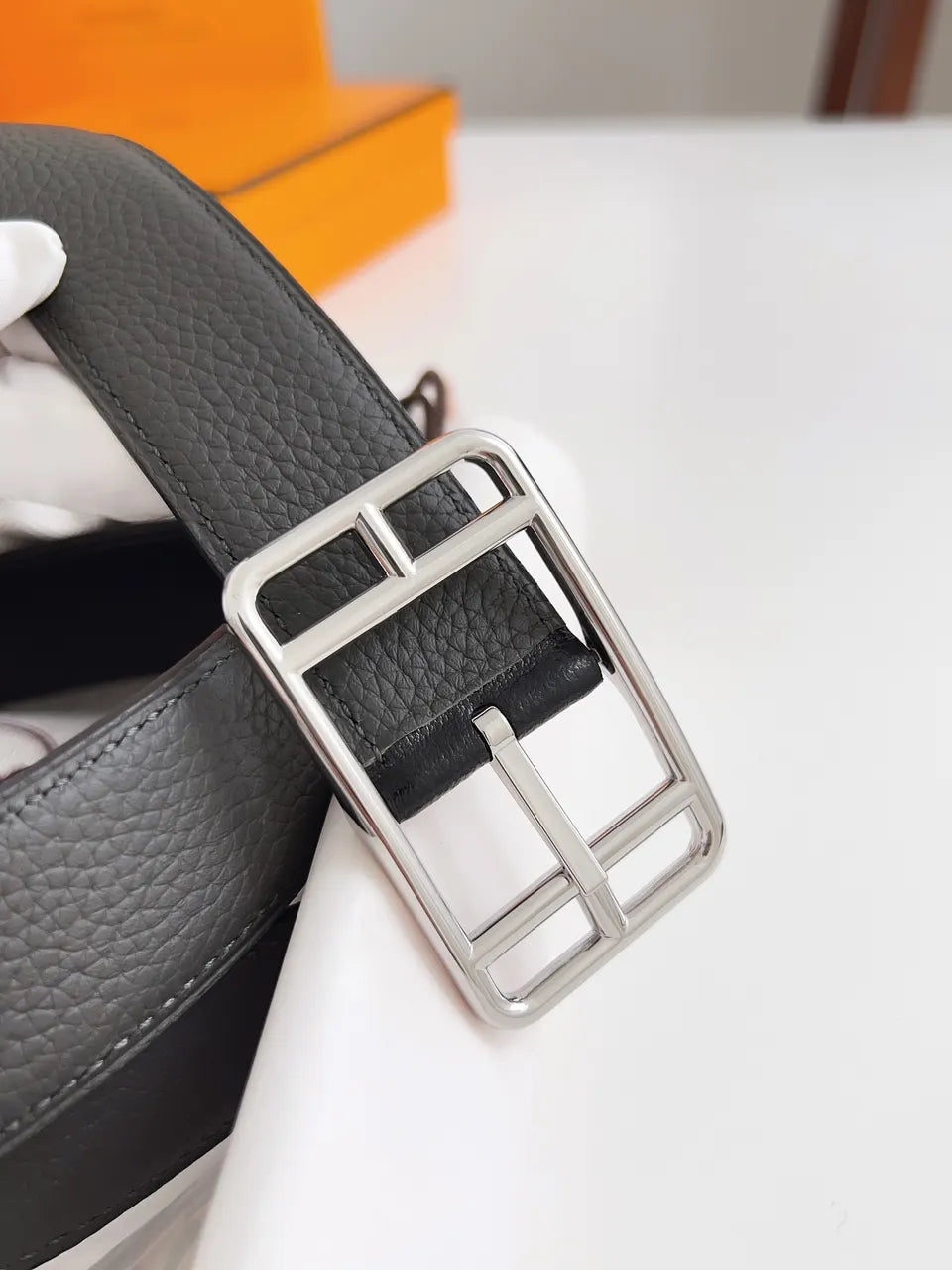 Hermes Graphite Grey Leather Belt - Hình 3