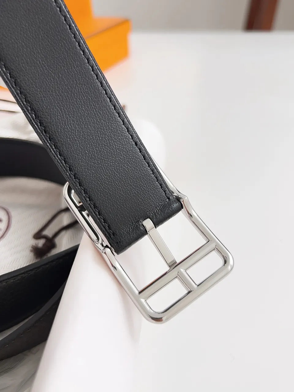 Hermes Graphite Grey Leather Belt - Hình 4