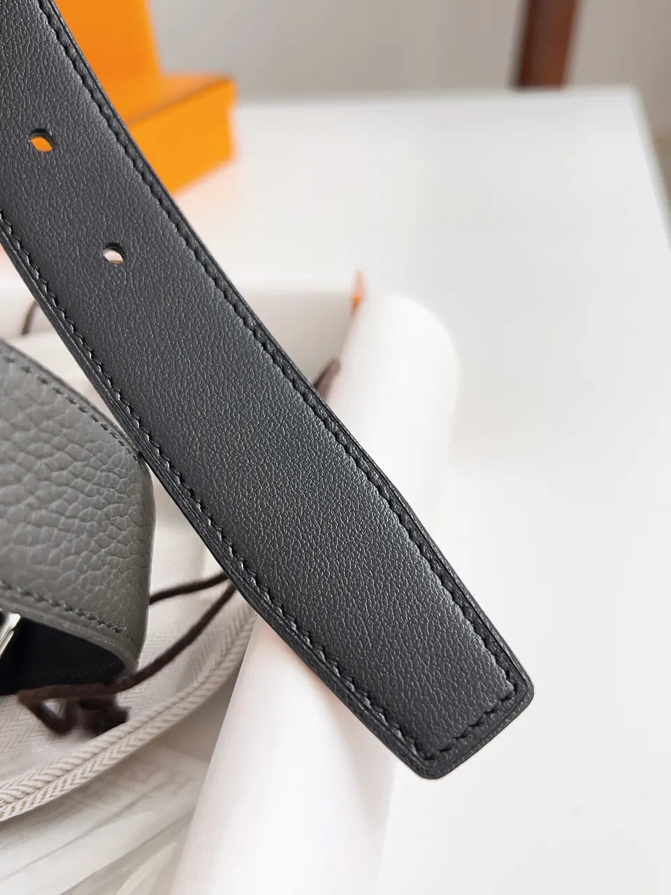 Hermes Graphite Grey Leather Belt - Hình 6
