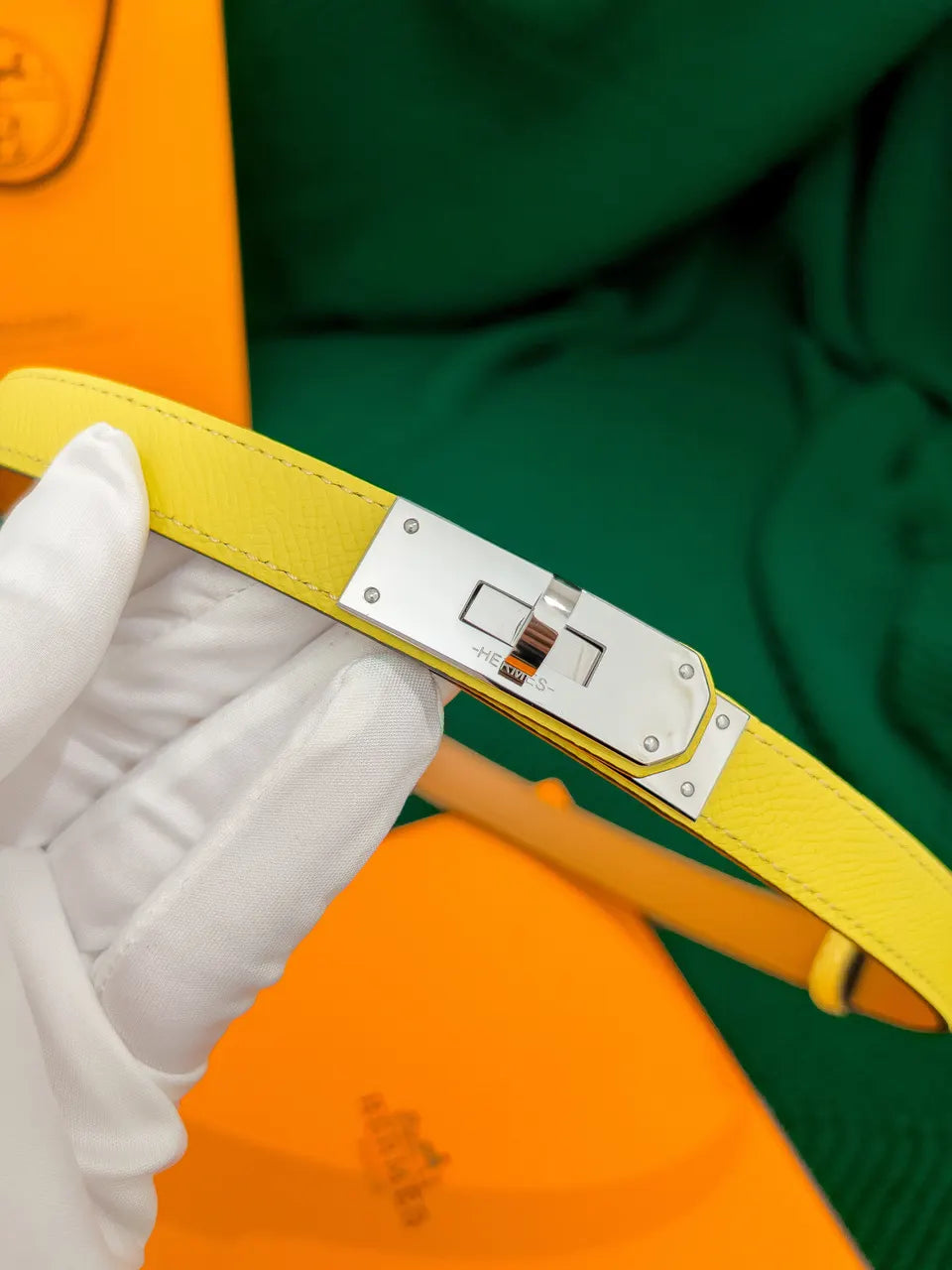 Hermes Kelly Yellow Lizard Belt - Hình 3