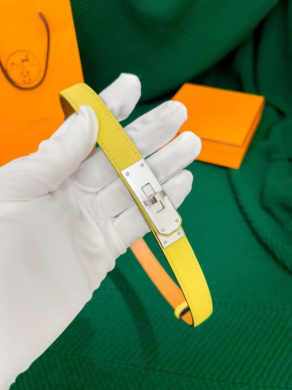 Hermes Kelly Yellow Lizard Belt - Hình 4