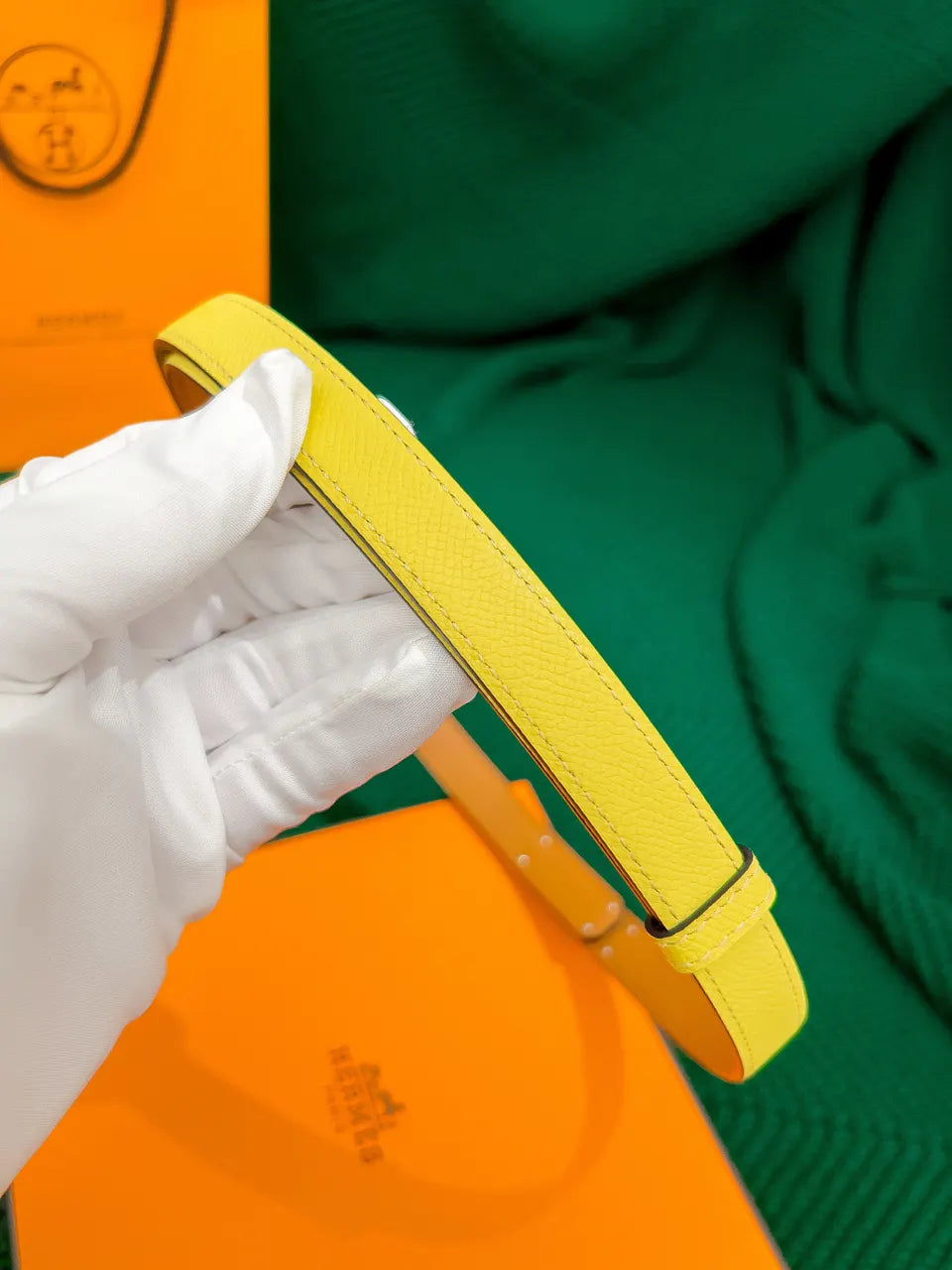 Hermes Kelly Yellow Lizard Belt - Hình 5