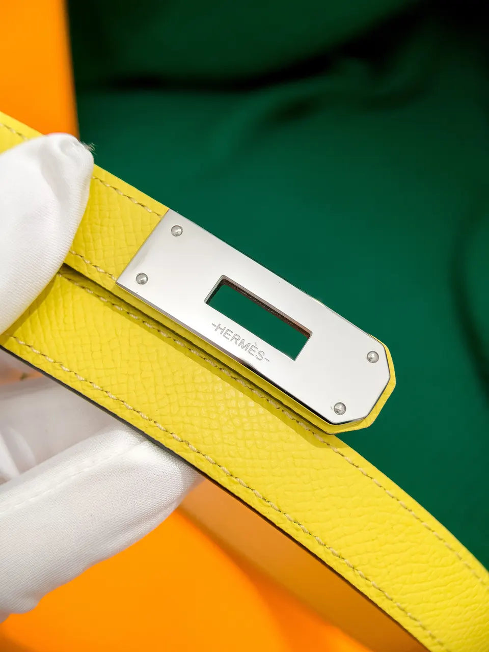 Hermes Kelly Yellow Lizard Belt - Hình 6