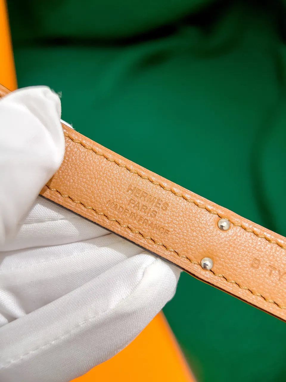 Hermes Kelly Yellow Lizard Belt - Hình 10