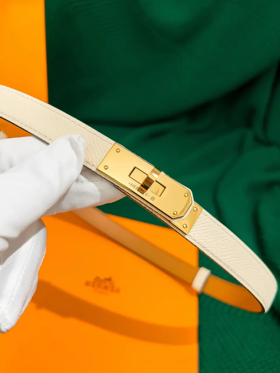 Hermes White Epsom Leather Belt - Hình 2