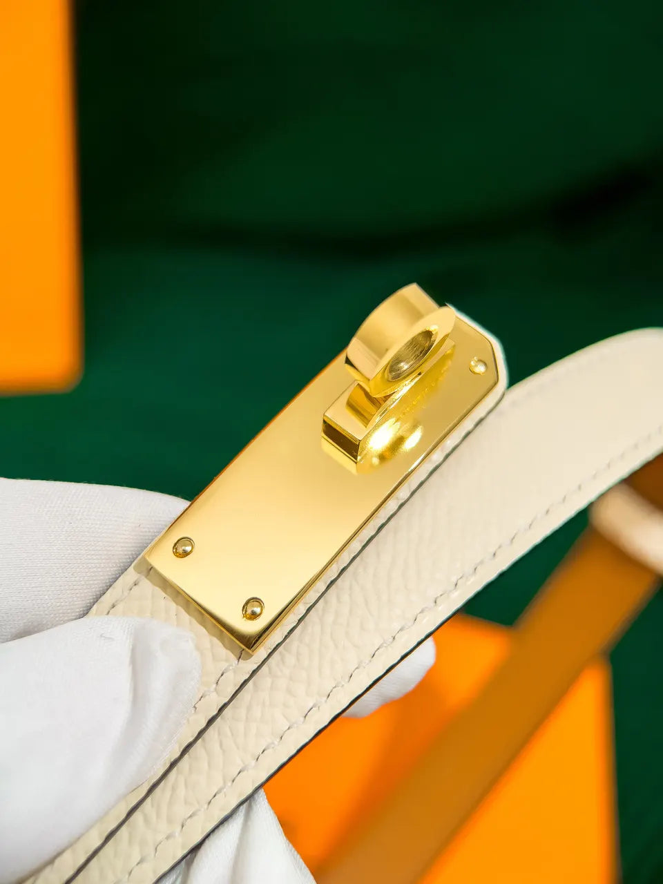 Hermes White Epsom Leather Belt - Hình 4