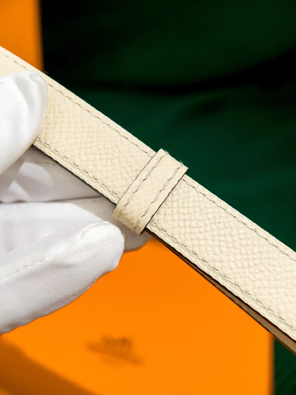 Hermes White Epsom Leather Belt - Hình 5