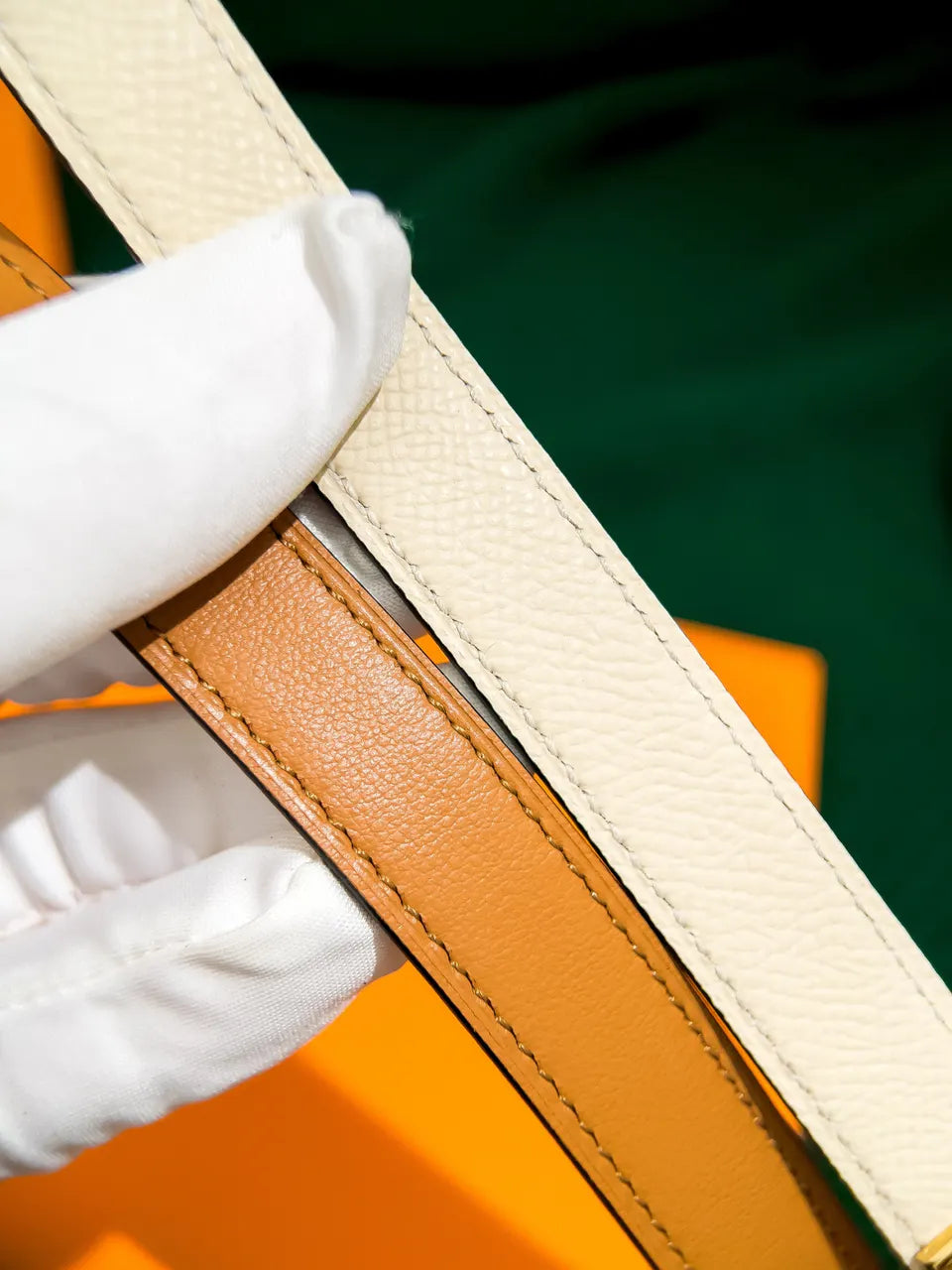 Hermes White Epsom Leather Belt - Hình 8
