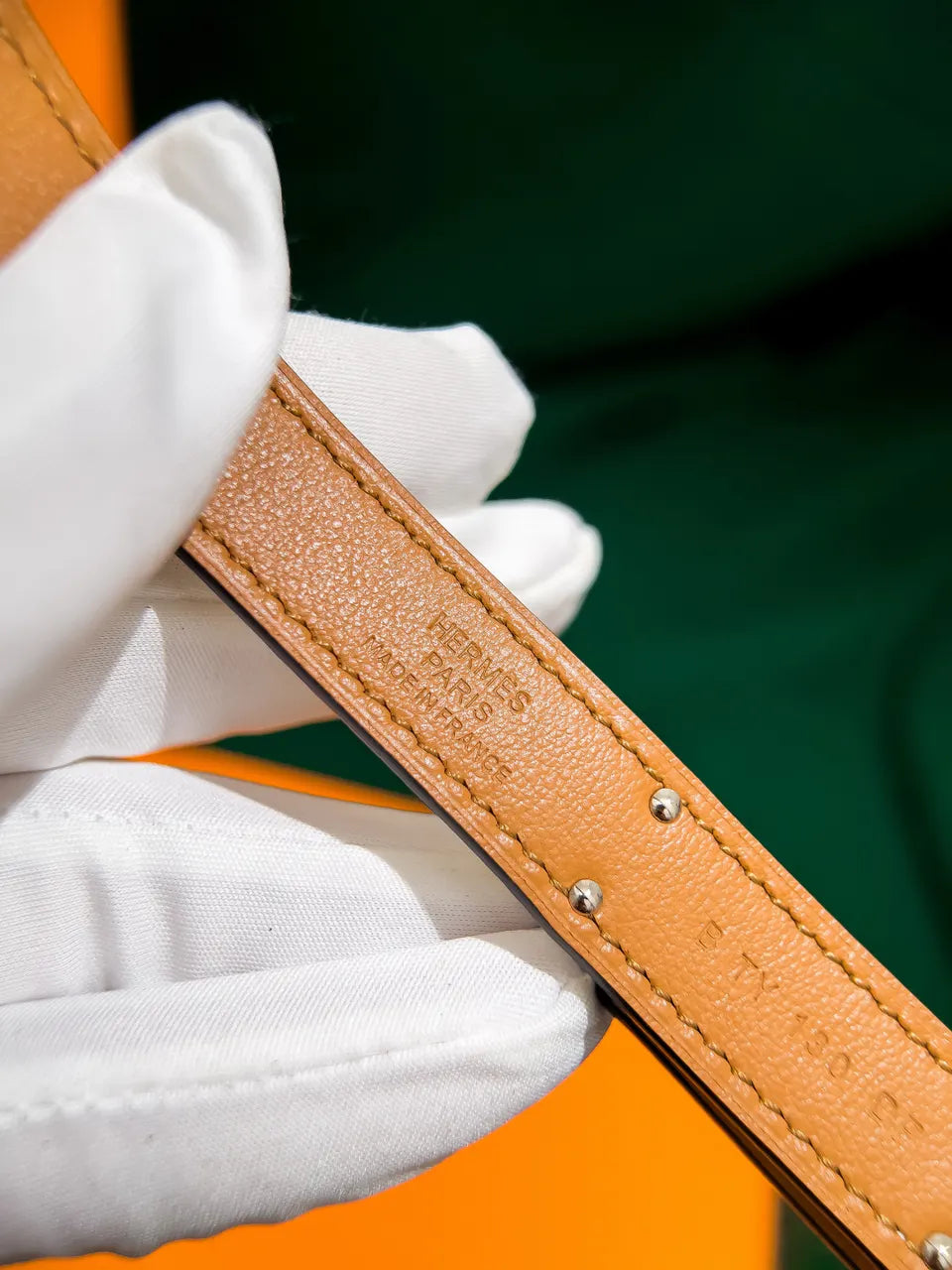 Hermes Écru Swift Leather Belt - Hình 4
