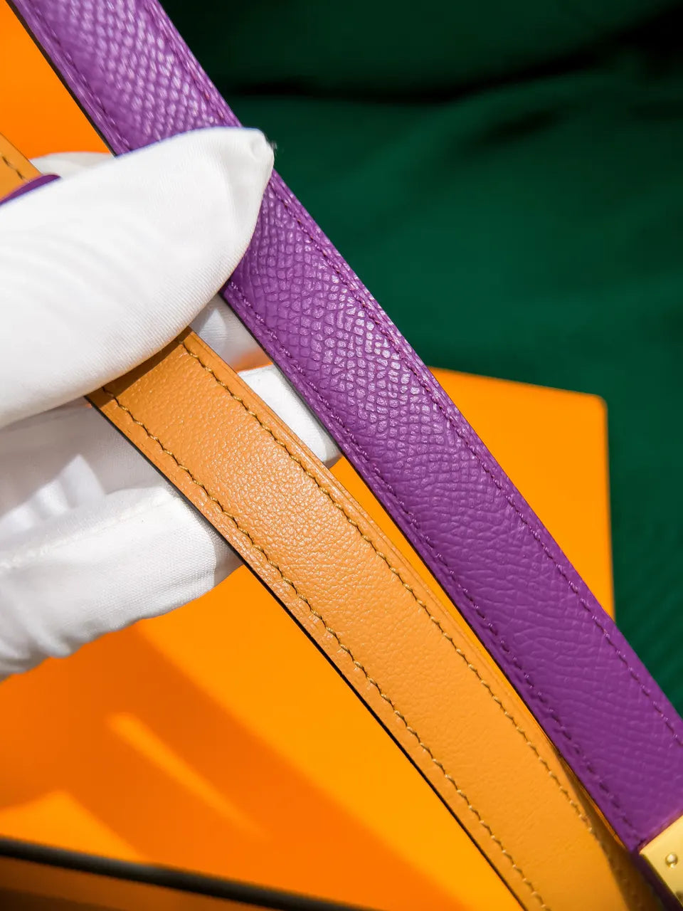 Hermes Purple Leather Belt - Hình 7