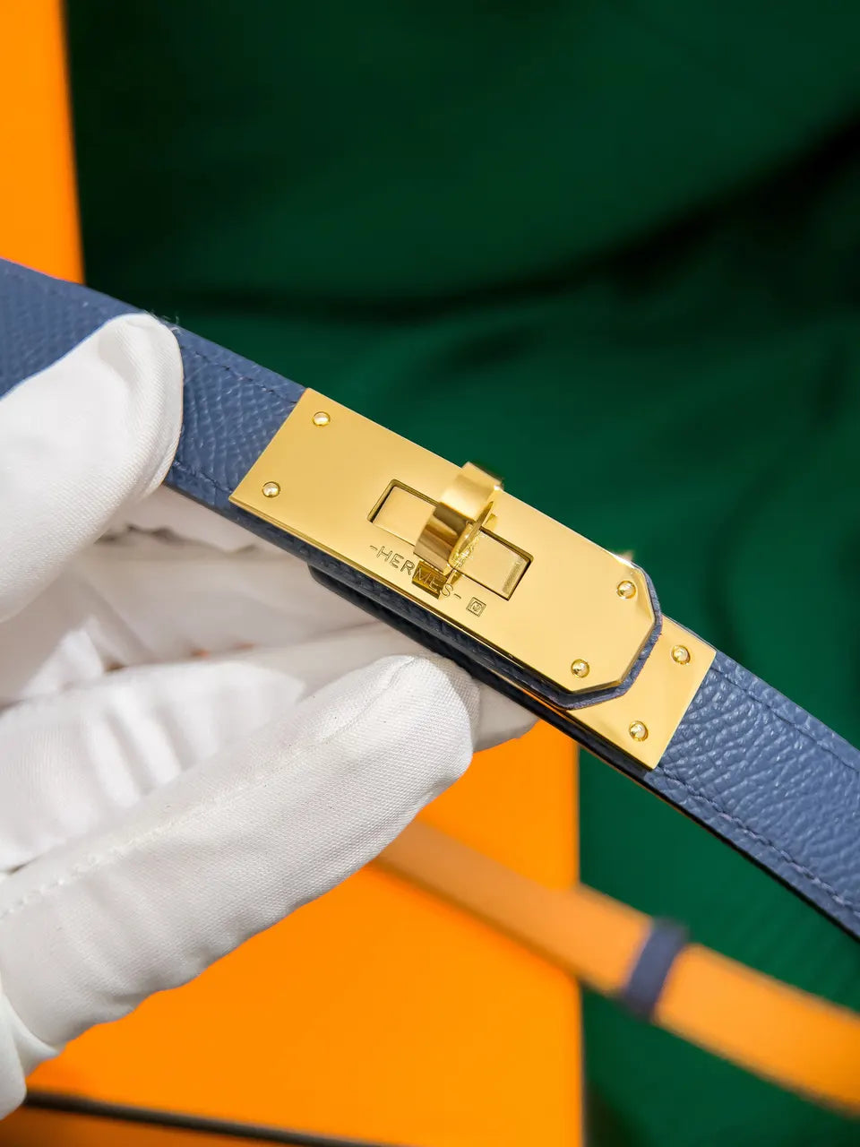 Hermes Blue Epsom Leather Belt - Hình 2