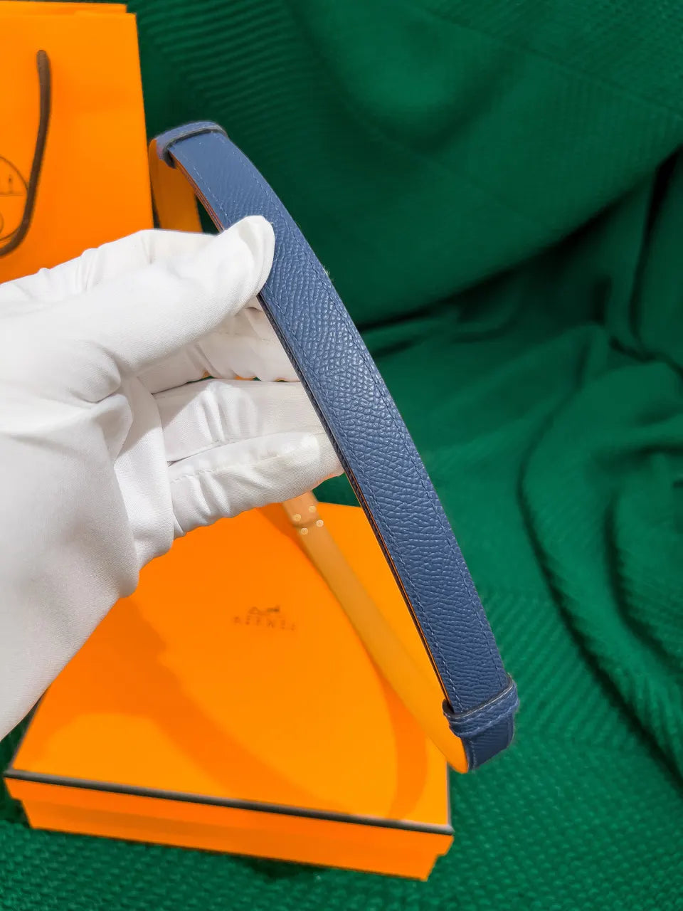 Hermes Blue Epsom Leather Belt - Hình 4