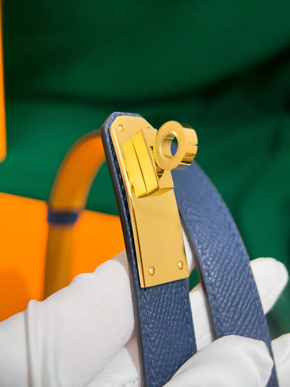Hermes Blue Epsom Leather Belt - Hình 5