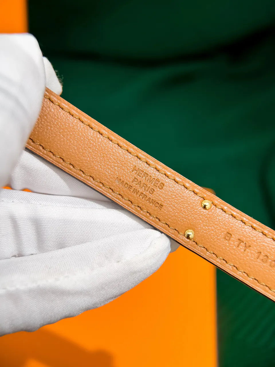 Hermes Blue Epsom Leather Belt - Hình 6