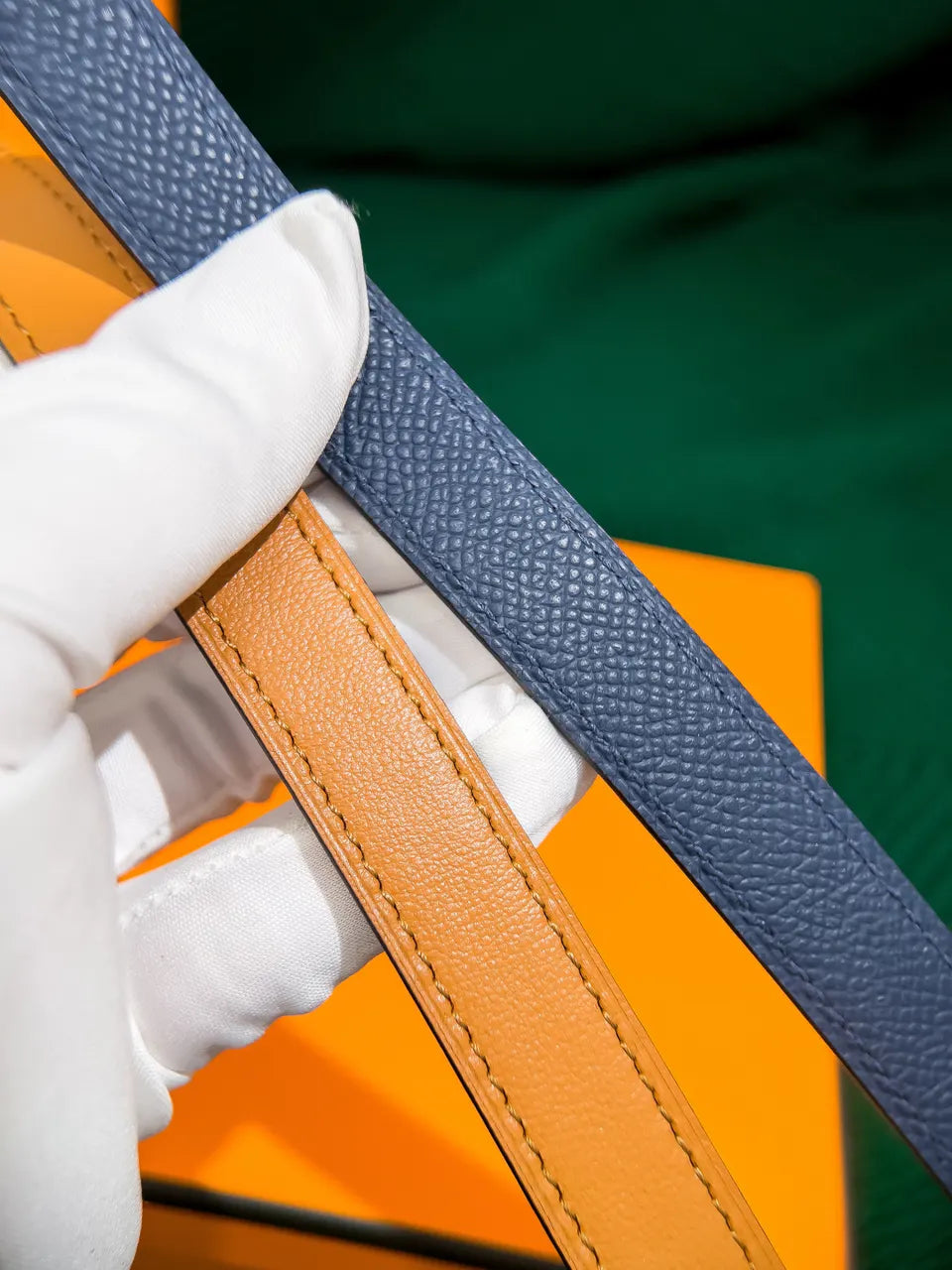 Hermes Blue Epsom Leather Belt - Hình 8