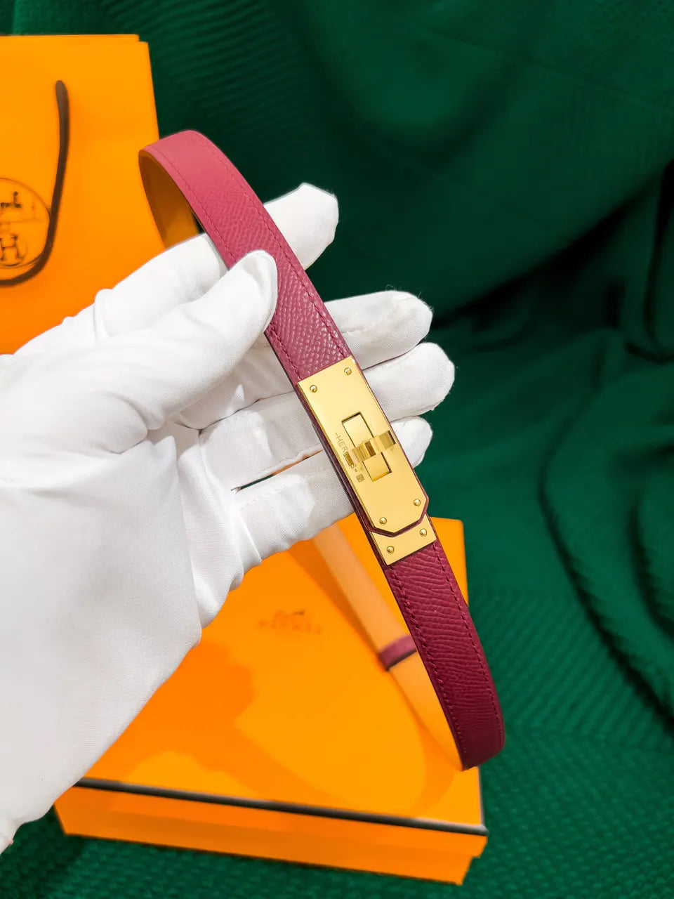 Hermes Fuchsia Leather Belt - Hình 3