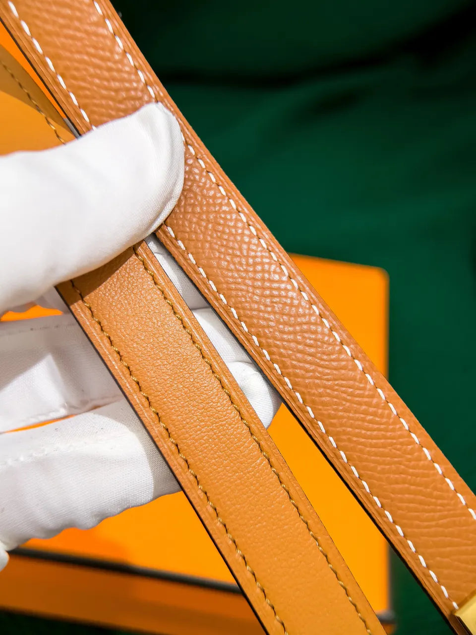 caramel Hermes Gold Kelly Buckle Belt - Hình 2