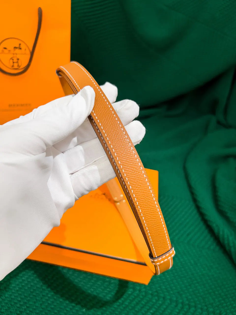 caramel Hermes Gold Kelly Buckle Belt - Hình 6