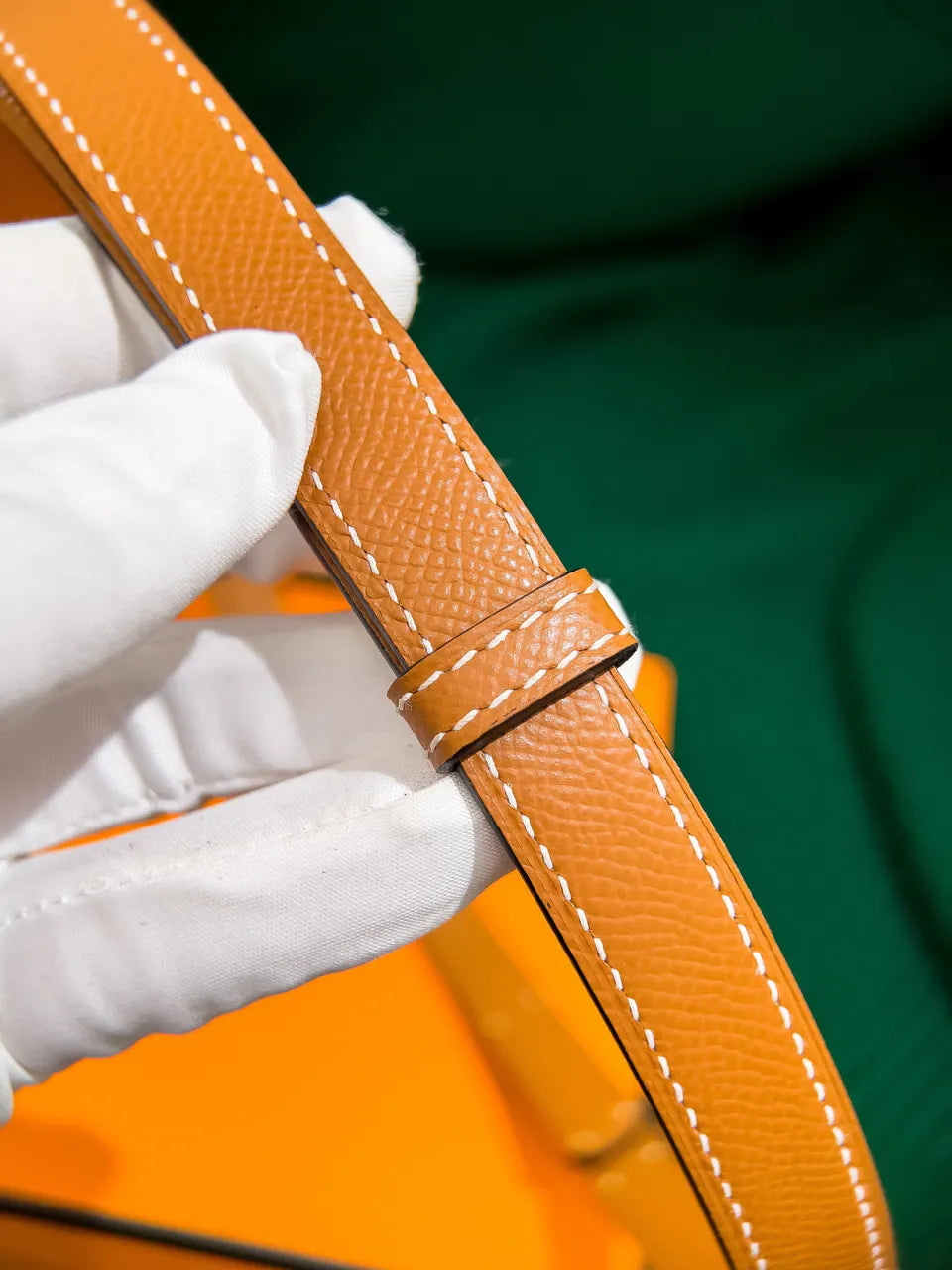 caramel Hermes Gold Kelly Buckle Belt - Hình 7