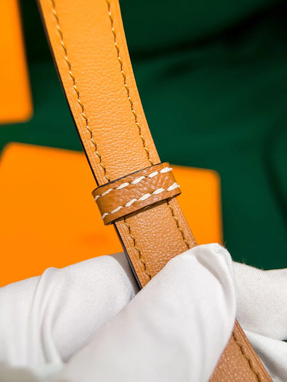 caramel Hermes Gold Kelly Buckle Belt - Hình 8