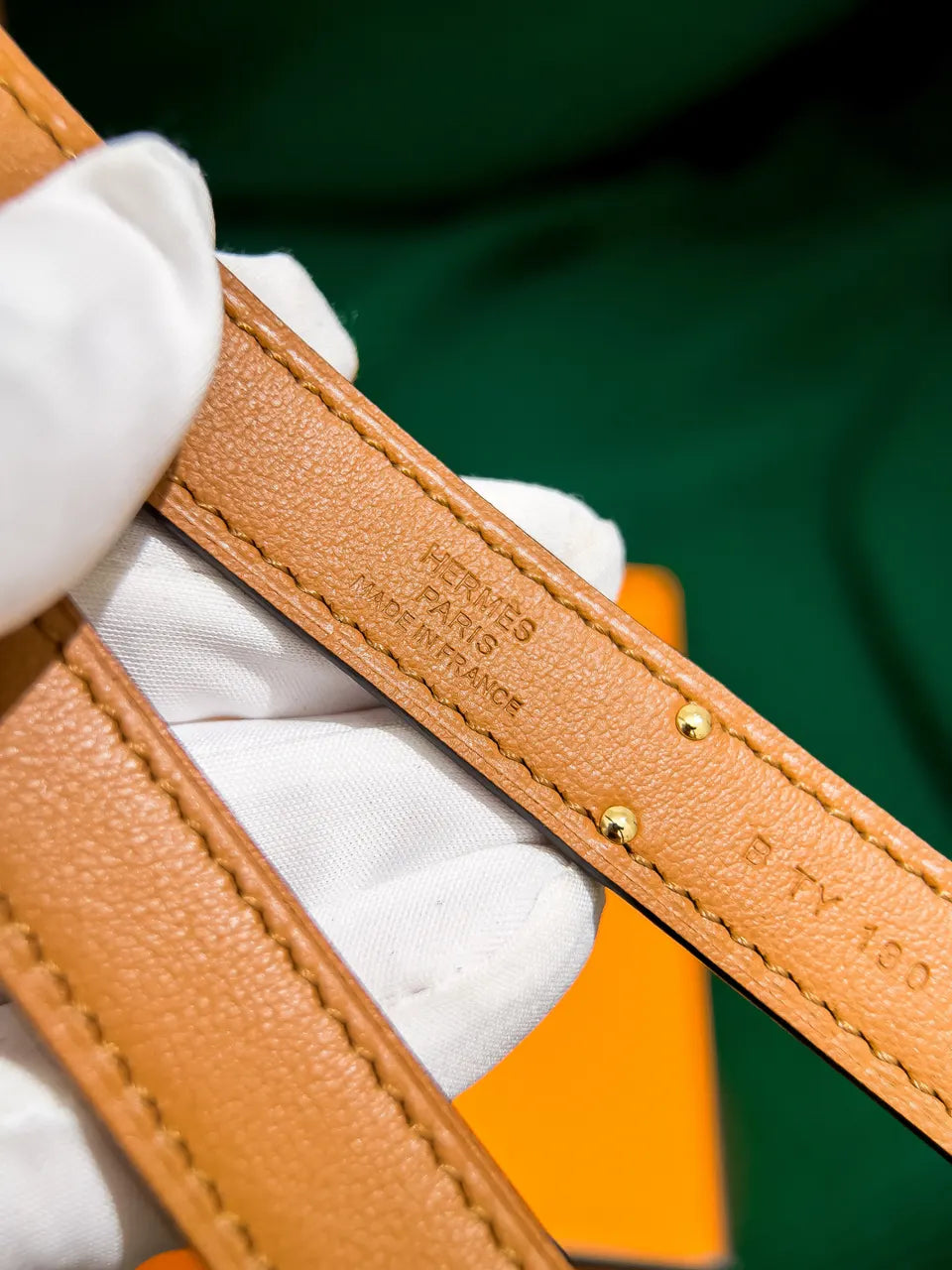 caramel Hermes Gold Kelly Buckle Belt - Hình 10