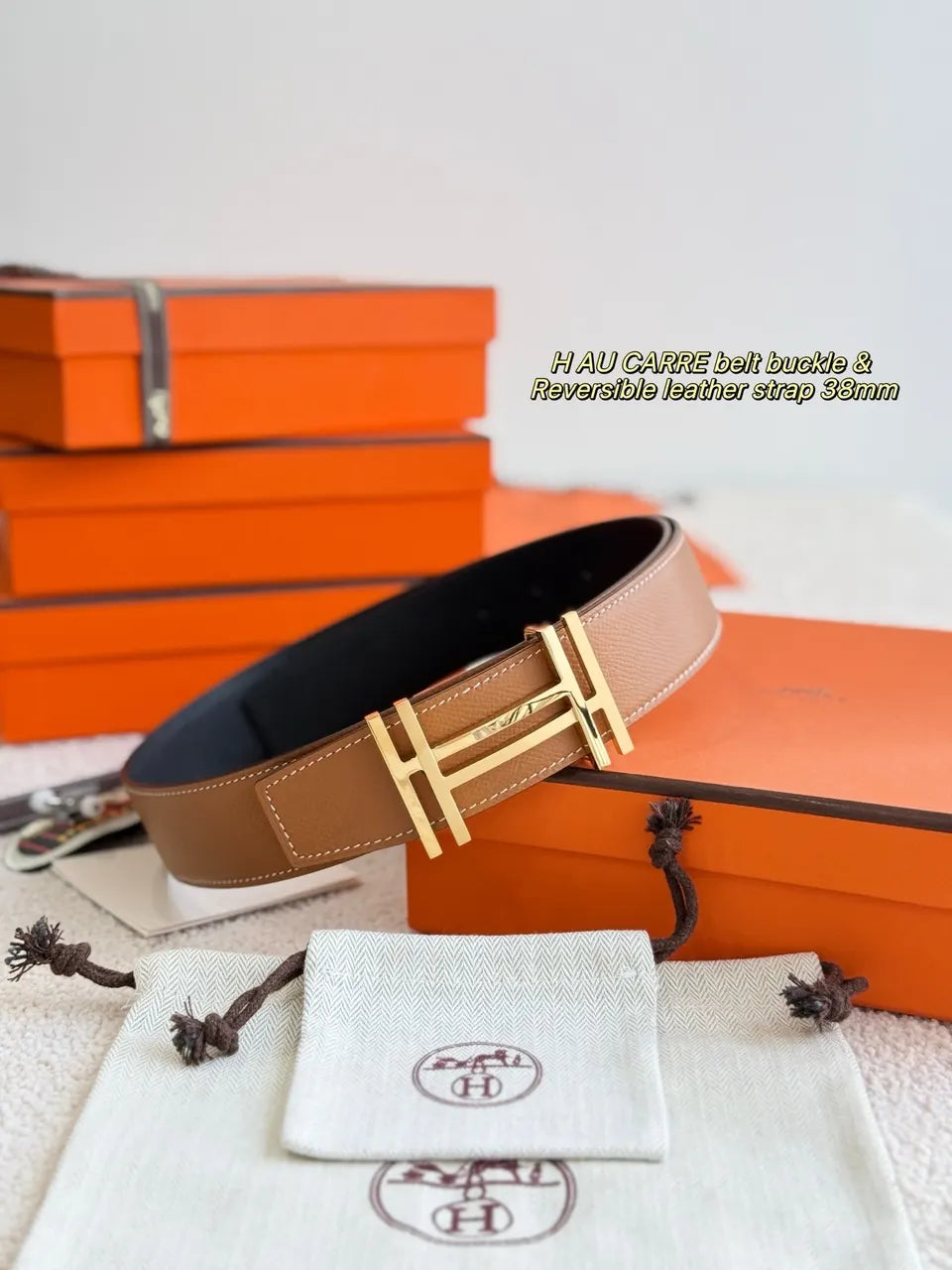Hermes Black & Tan Reversible Belt - Hình 2